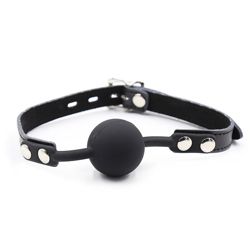 Ohmama fetish - bâillon balle en silicone avec ceinture en cuir (cadenas inclus)