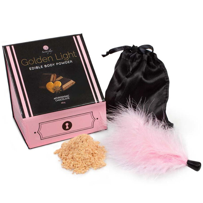 Secret Play - Kit poudre comestible chocolat aphrodisiaque et plumeau Golden Light