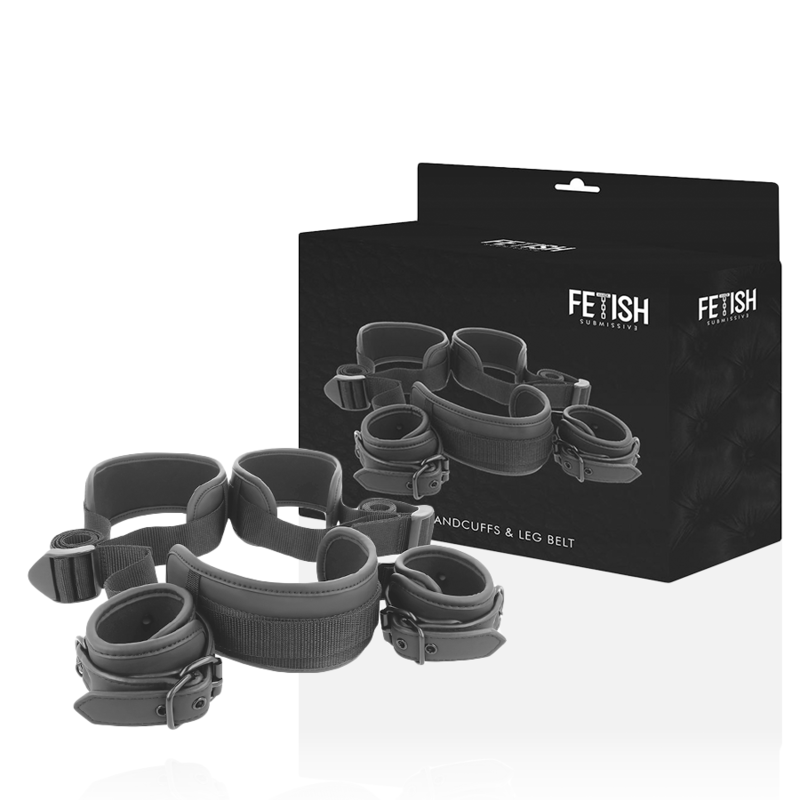 Fetish Submissive – Set de bondage avec menottes poignets et fixation pour jambes