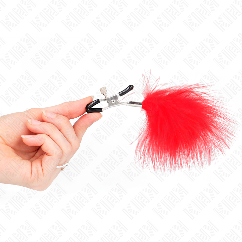 KINK – Pince à tétons avec plumes rouge