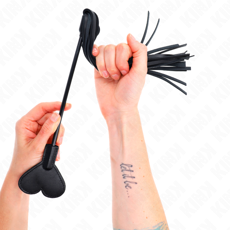KINK - Paddle en Forme de cœur avec Martinet Noir - 35 cm