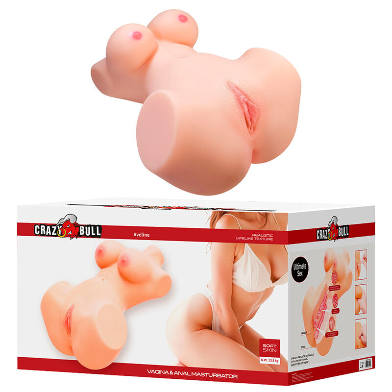 Masturbateur XXL Annie Double Entrée Vaginale et Anale avec Peau de Seins - Crazy Bull