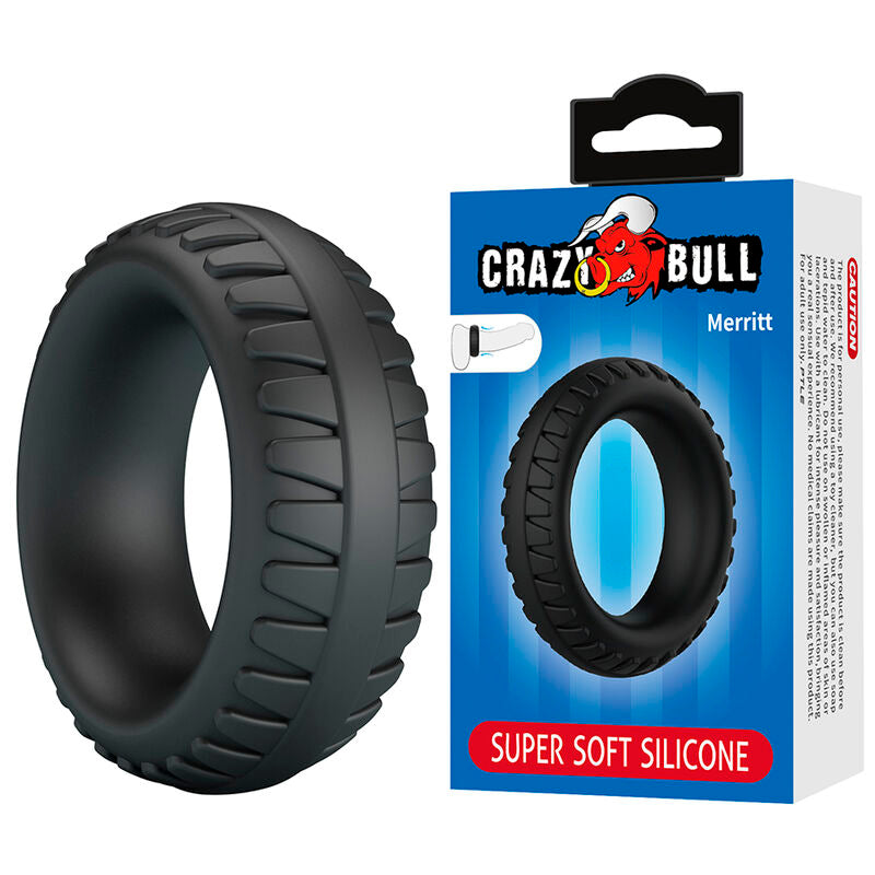 Anneau Pénien Texturé Merritt en Silicone Noir - Crazy Bull