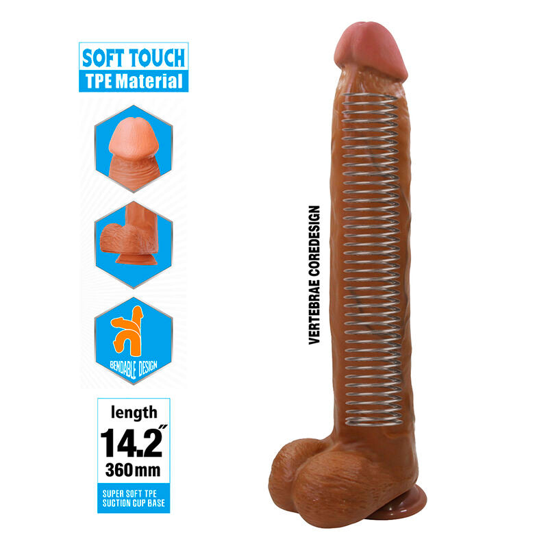 Gode Réaliste Flexible avec Ventouse 36 cm Marron - Pretty Love