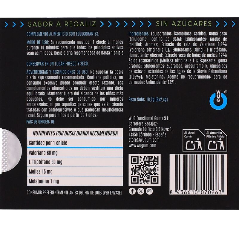 Chewing-gum Relaxant Sommeil Valériane et Mélatonine - Wug
