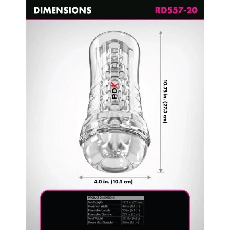 Masturbateur Transparent ViewTube Plus EZ-Grip 21 cm - PDX Elite