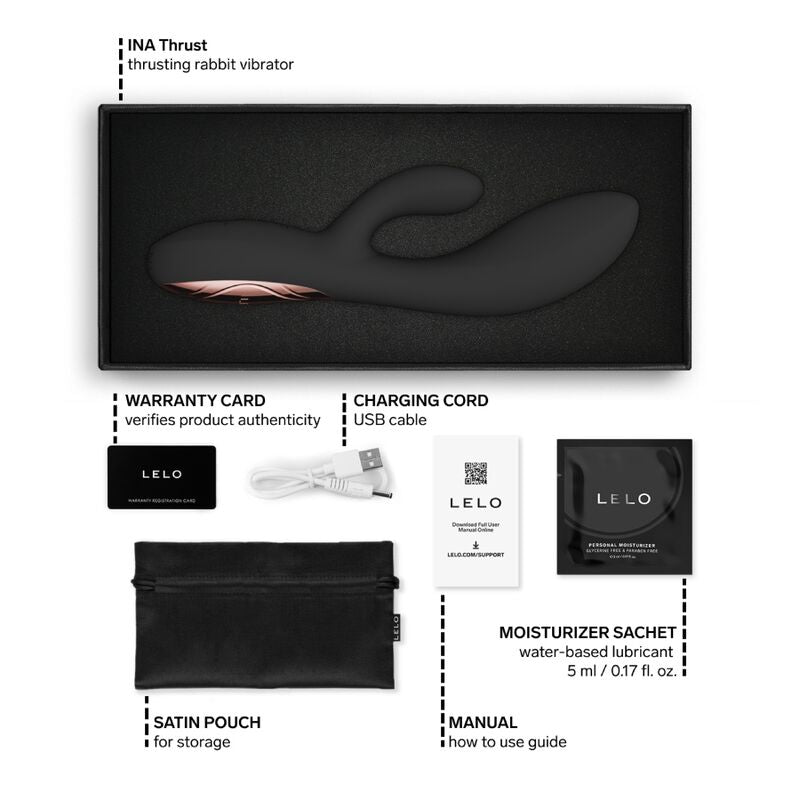 Vibromasseur Rabbit à Poussée Ina Thrust Noir - Lelo
