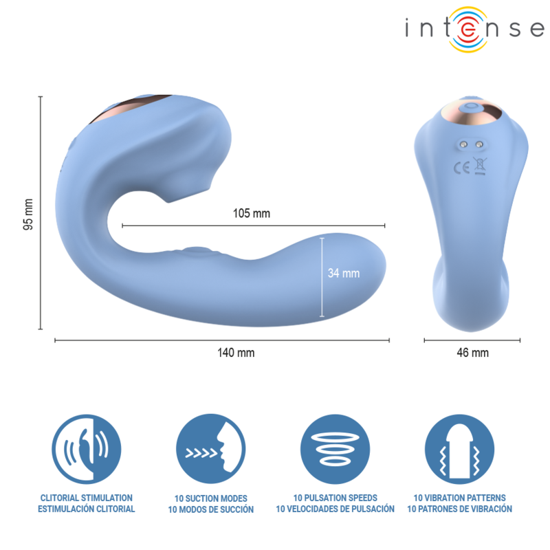 Stimulateur Clitoridien Multifonction Gina 3-en-1 Bleu - Intense