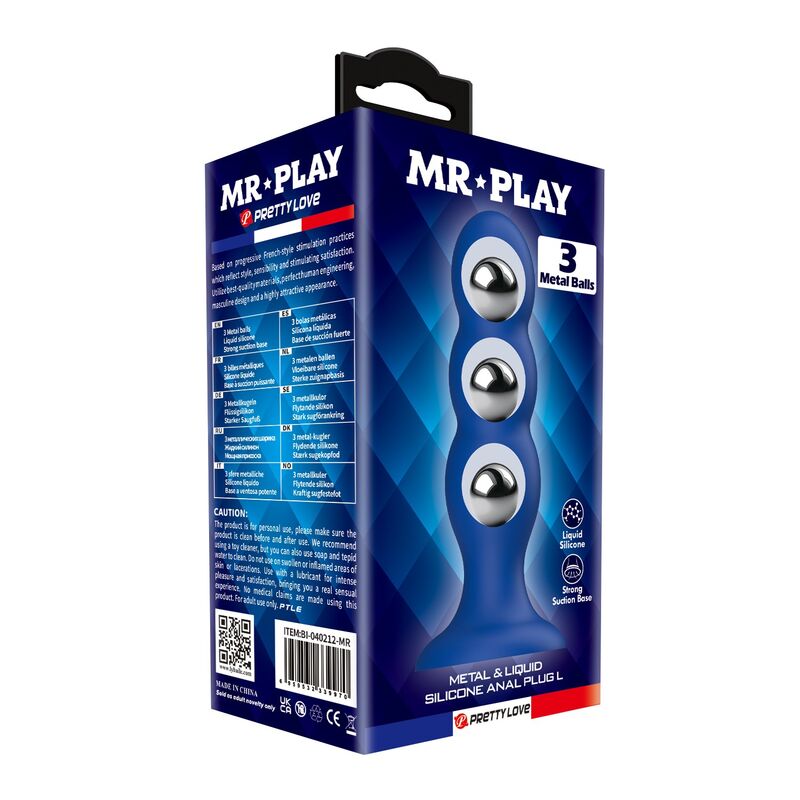Plug Anal Billes Métalliques Ventouse Bleu - MR Play