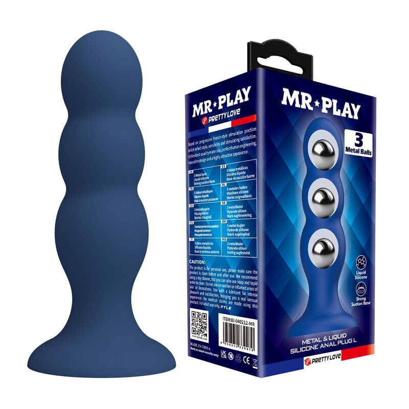 Plug Anal Billes Métalliques Ventouse Bleu - MR Play