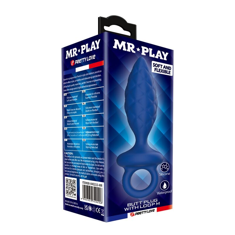 Plug Anal Texturé Anneau Bleu Taille M - MR PLAY