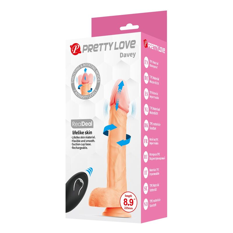 Gode Vibrant Poussée Rotation Davey Télécommande 22,5 cm - Pretty Love