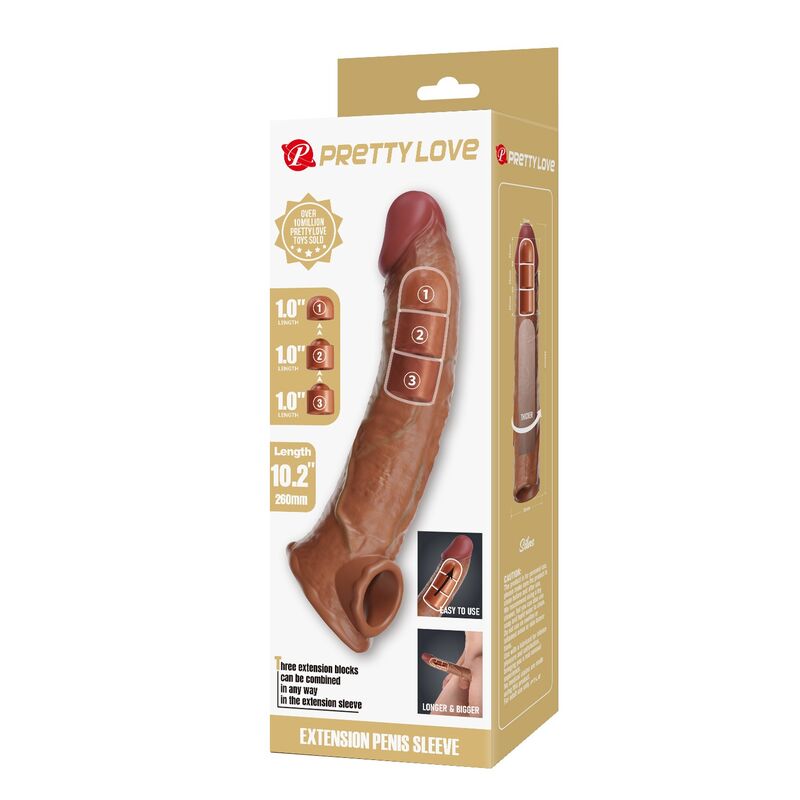 Manchon Extension Pénis Ajustable 26 cm Ø 4 cm Marron - Pretty Love