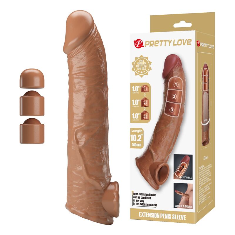 Manchon Extension Pénis Ajustable 26 cm Ø 4 cm Marron - Pretty Love