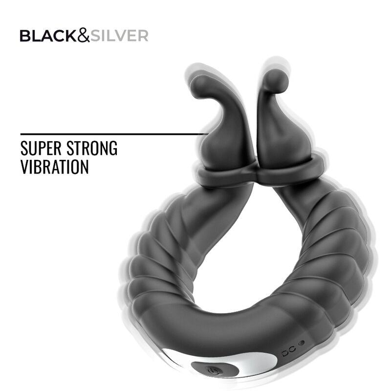 Anneau Vibrant Rechargeable Neo Couples Silicone Noir - Black & Silver