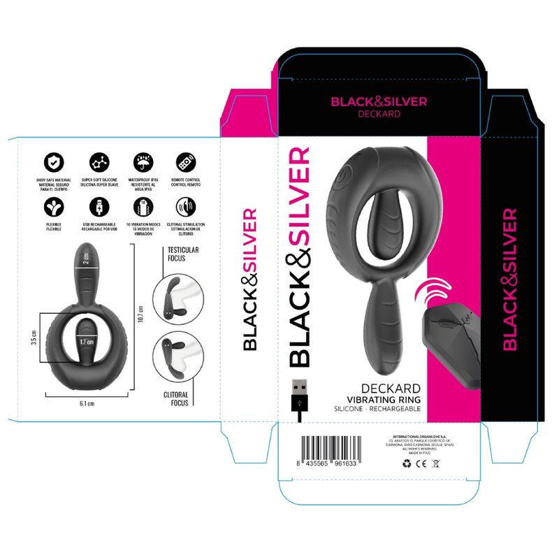 Anneau Vibrant Rechargeable Deckard Télécommande Noir - Black & Silver