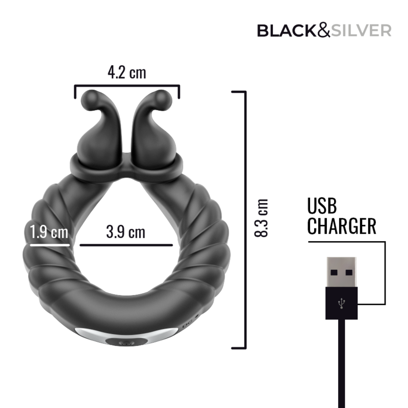 Anneau Vibrant Rechargeable Neo Couples Silicone Noir - Black & Silver