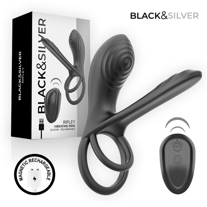 Anneau Vibrant Rechargeable Ripley Télécommande Noir - Black & Silver