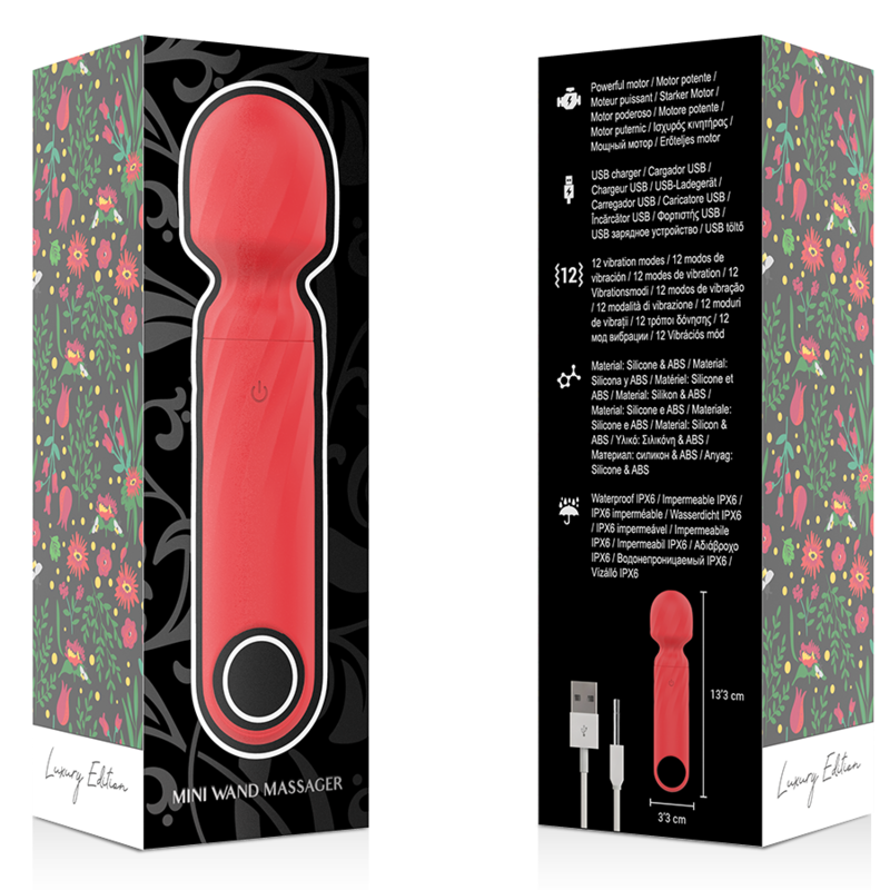 Mini Masseur Wand Rouge 12 Modes Rechargeable USB - Mia