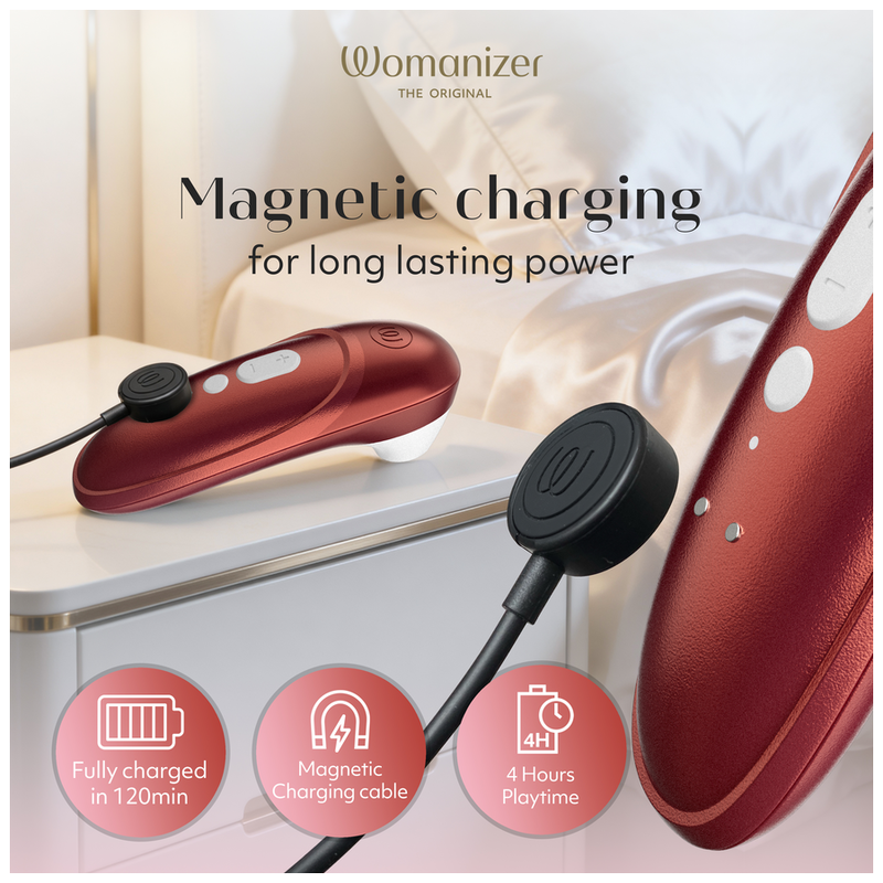 WOMANIZER - STIMULATEUR CLITORIAL PRO À SUCCION 11 NIVEAUX D'INTENSITÉ ROUGE BORDEAUX
