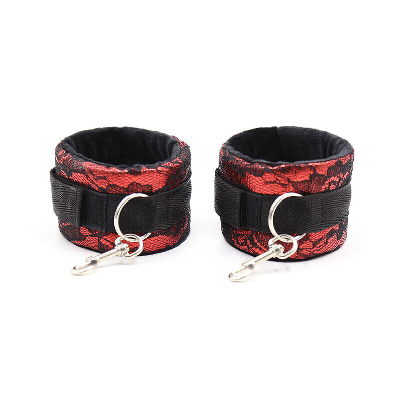 Menottes en velours avec ruban nylon rouge et noir - Ohmama - OHMAMA FETISH