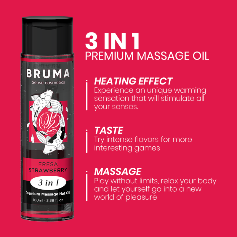 Huile Massage Chauffante Premium Fraise 3en1 100ml - Bruma