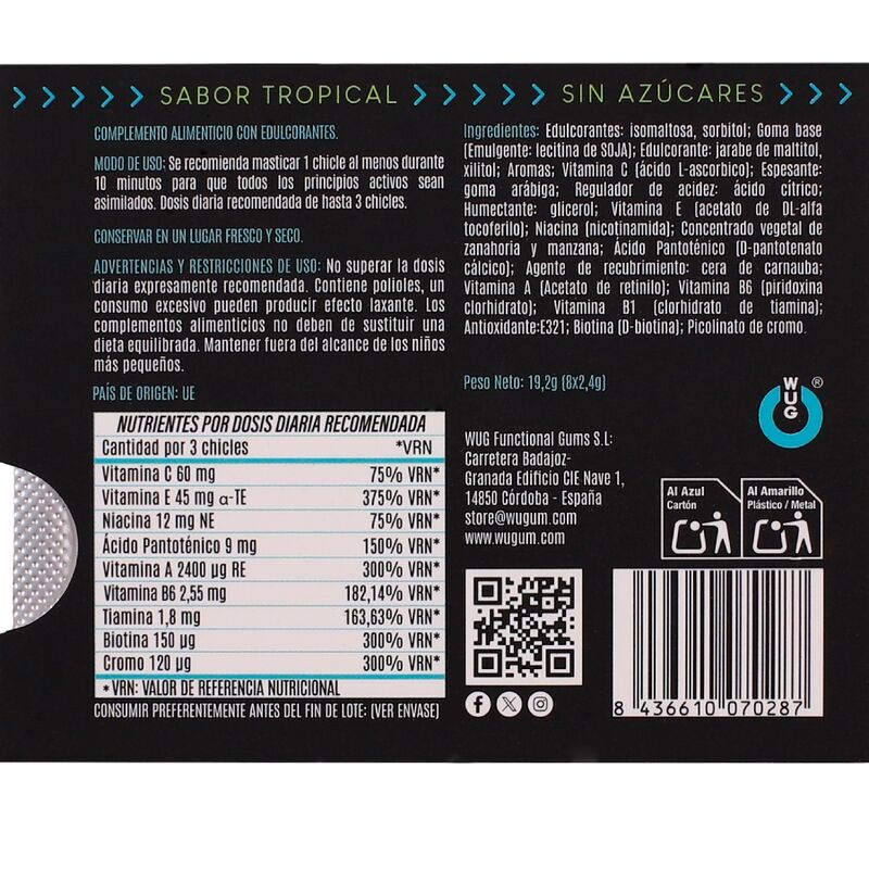 Chewing-Gum Multivitaminé Défenses Immunitaires sans Sucre - Wug