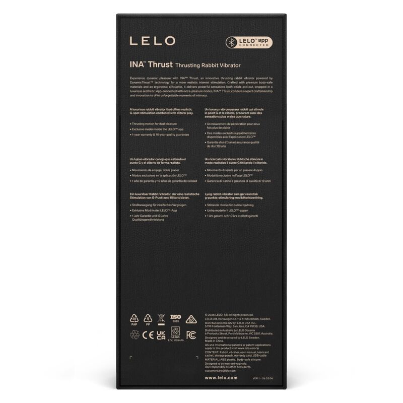 Vibromasseur Rabbit à Poussée Ina Thrust Noir - Lelo