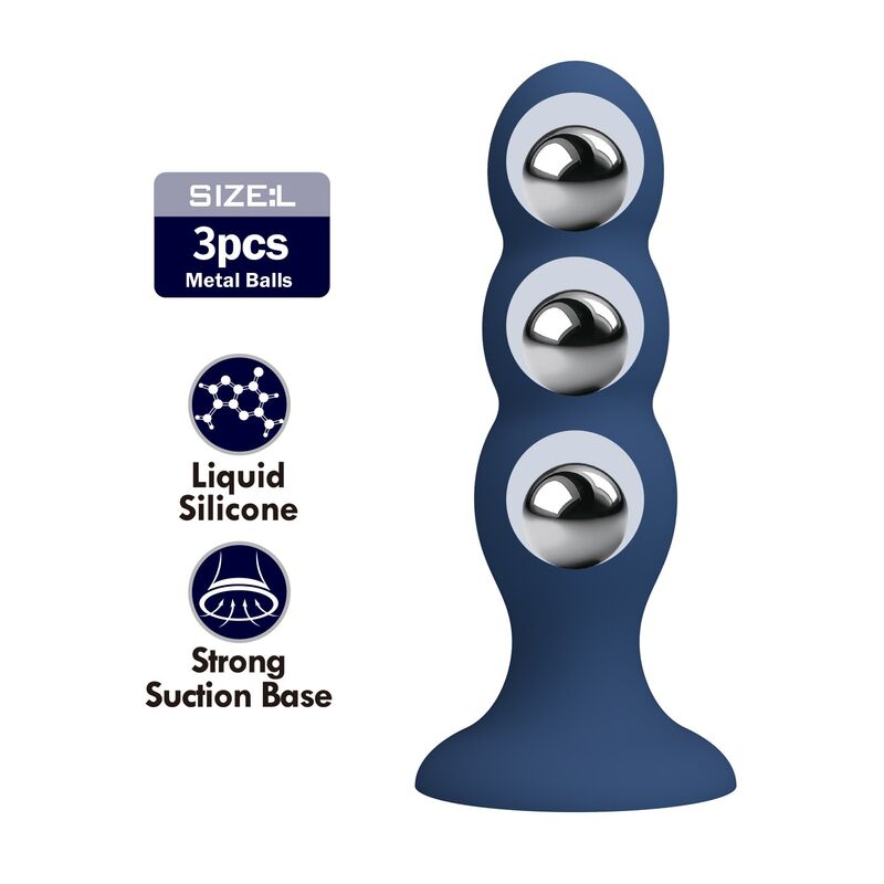 Plug Anal Billes Métalliques Ventouse Bleu - MR Play