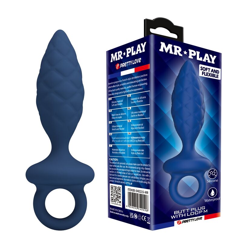 Plug Anal Texturé Anneau Bleu Taille M - MR PLAY