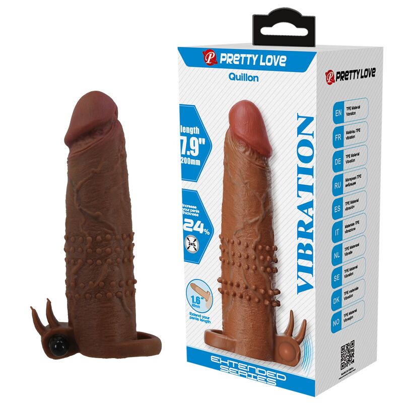 Manchon Vibrant Pénis Quillon 20cm Ø4cm Marron - Pretty Love