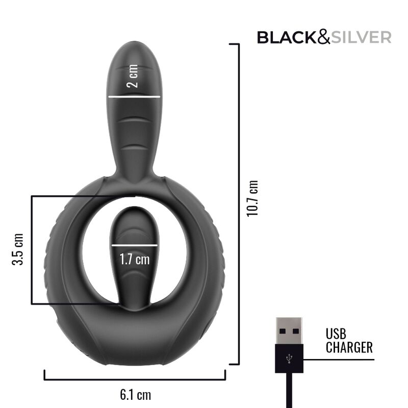 Anneau Vibrant Rechargeable Deckard Télécommande Noir - Black & Silver