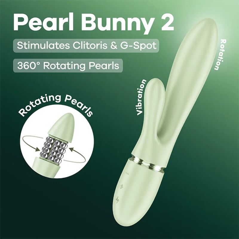 Vibromasseur Rabbit Pearl Bunny 2 Perles Rotatives Vert - Satisfyer