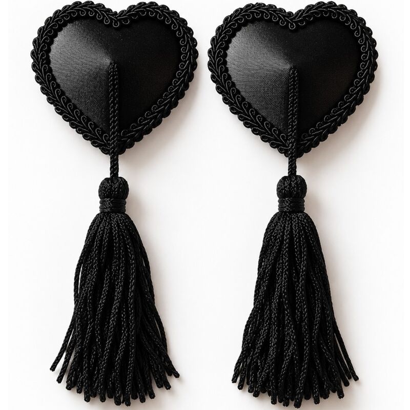 CHILIROSE - CR 4897 COUVERCLES-TÉTONS EN FORME DE CŒUR AVEC POMPONS NOIRS