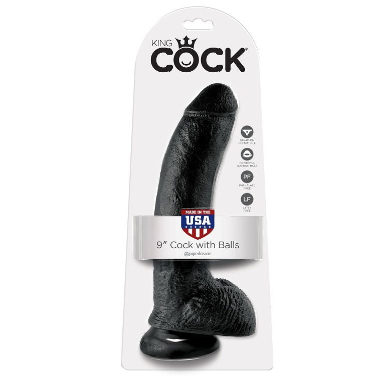 Gode Noir Réaliste avec Boules 22,9 cm - King Cock