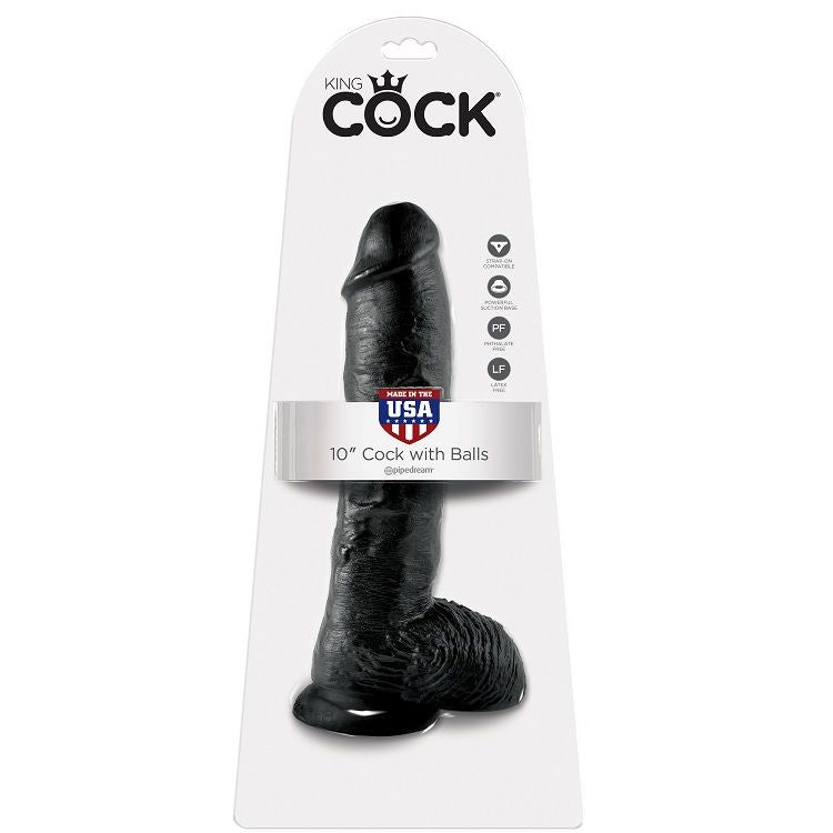 Gode Noir Réaliste avec Boules 25,4 cm - King Cock