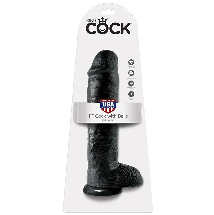 Gode Réaliste Noir avec Boules 28 cm - King Cock