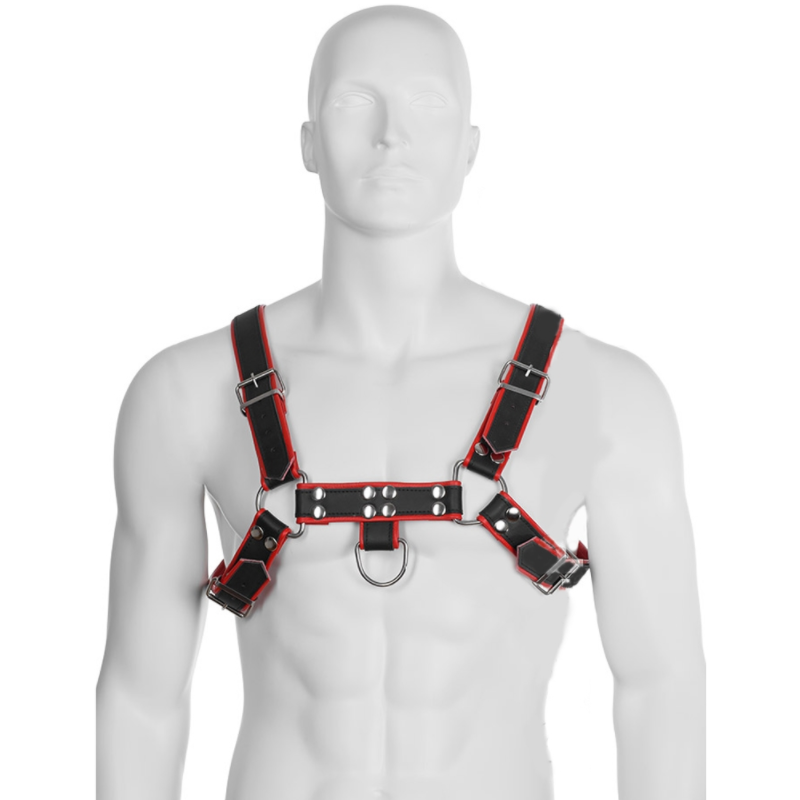 Leather body - harnais chaîne iii noir / rouge
